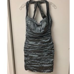 Stunning silver Nicole Miller rouched dress.